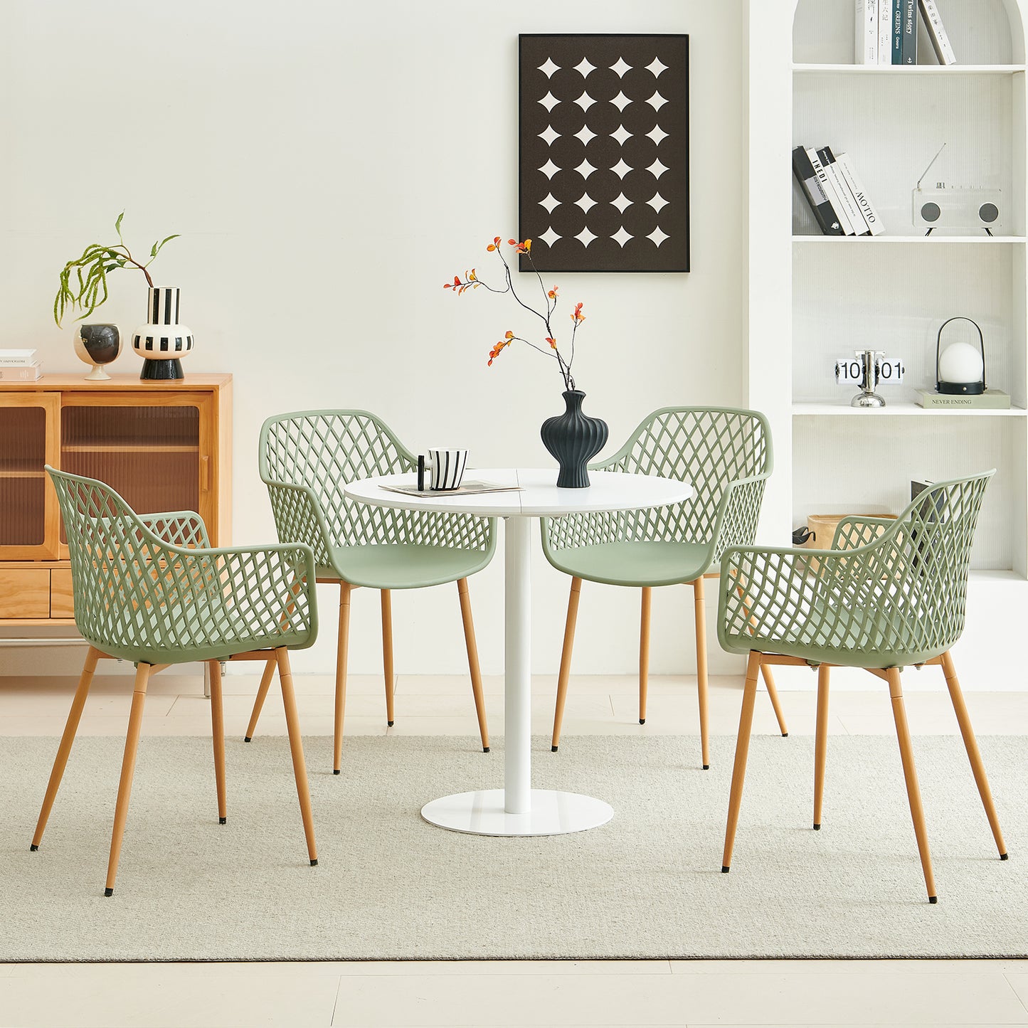 Chaises de salle à manger ROME à accoudoirs ajourés en polypropylène (lot de 4 ou 6) - Vert grisâtre