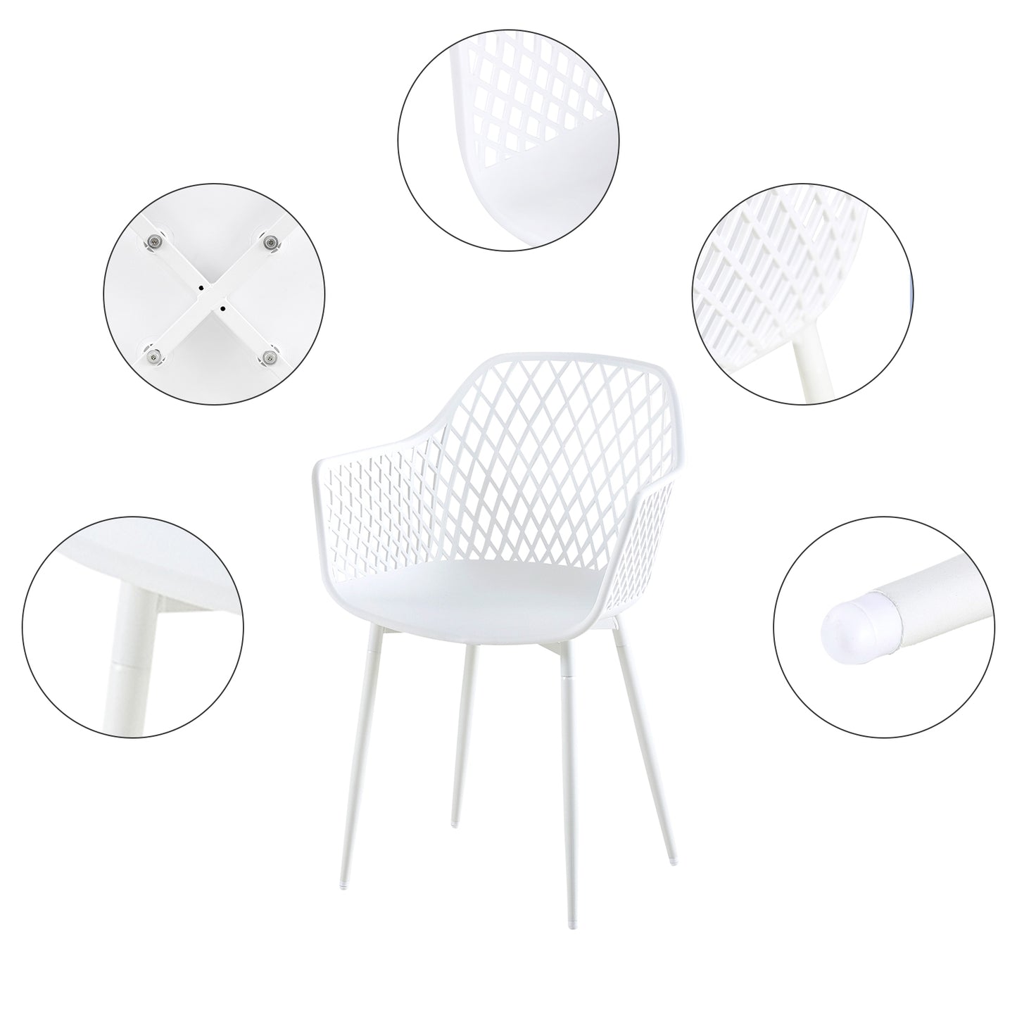 Chaise à bras creux ROME (Ensemble de 4) - Blanc