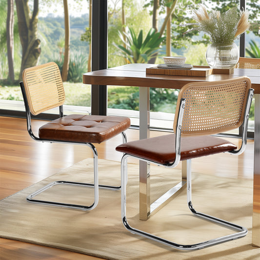 Chaise sans accoudoirs en rotin et métal chromé pour salle à manger