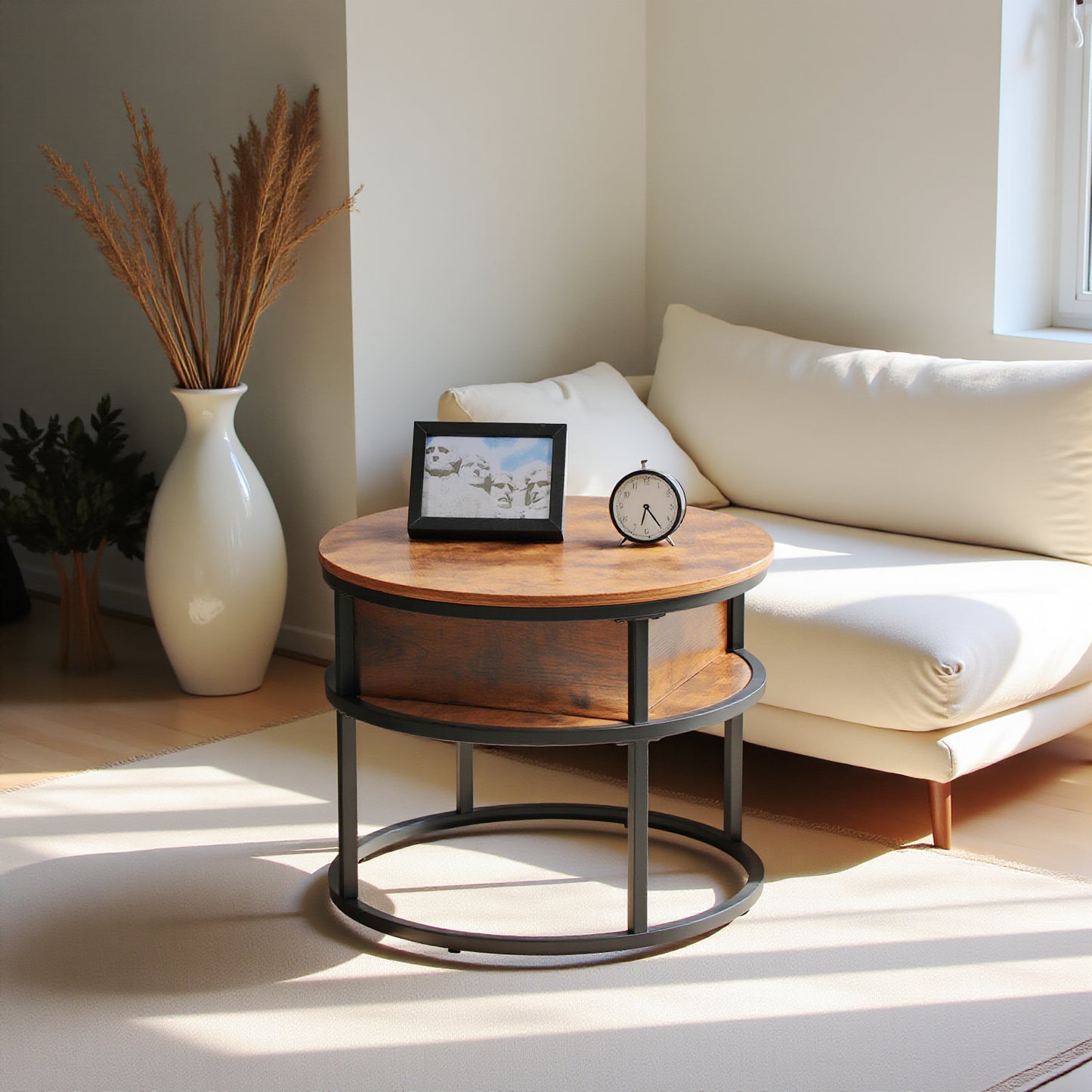 Table basse ronde relevable avec rangement caché - ROSS