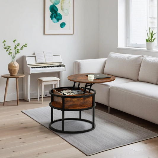 Table basse ronde relevable avec rangement caché - ROSS