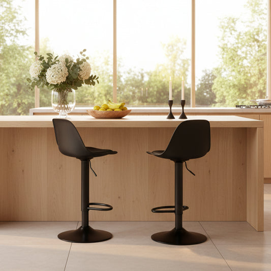 HAZLET Chaise de bar moderne réglable avec dossier et repose-pieds, lot de 2 - Noir