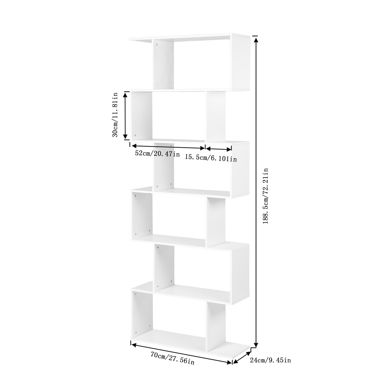 Bibliothèque TILDEN, étagère sur pied, étagère de bureau, séparateur de pièce à 6 compartiments - Blanc
