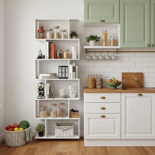 Bibliothèque TILDEN, étagère sur pied, étagère de bureau, séparateur de pièce à 6 compartiments - Blanc