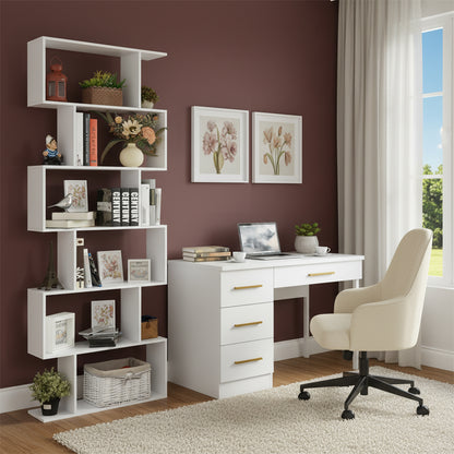 Bibliothèque TILDEN, étagère sur pied, étagère de bureau, séparateur de pièce à 6 compartiments - Blanc