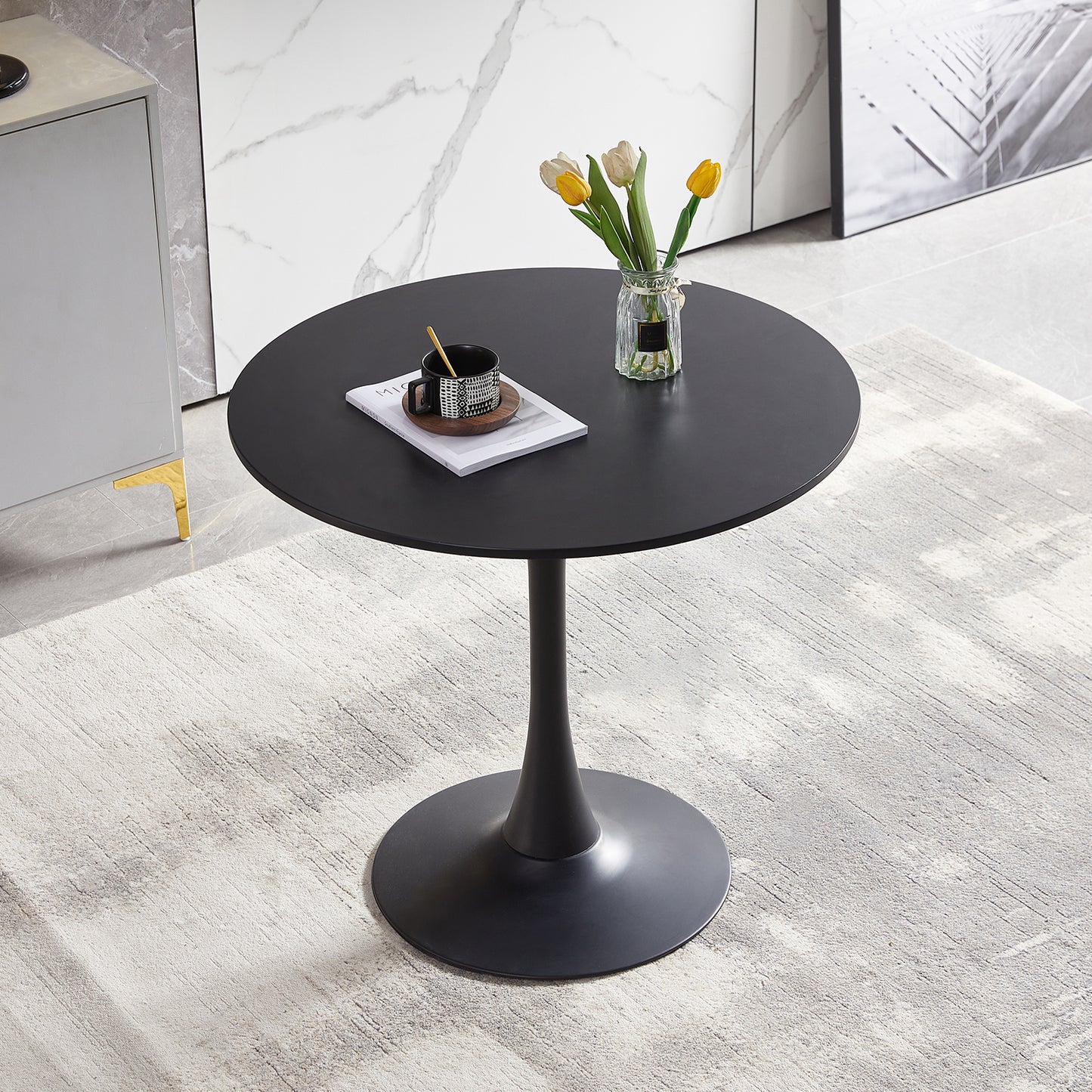 Un plateau de table ne se divise pas TULIP Table à manger à tréteaux avec 70 cm - Blanc/Noir