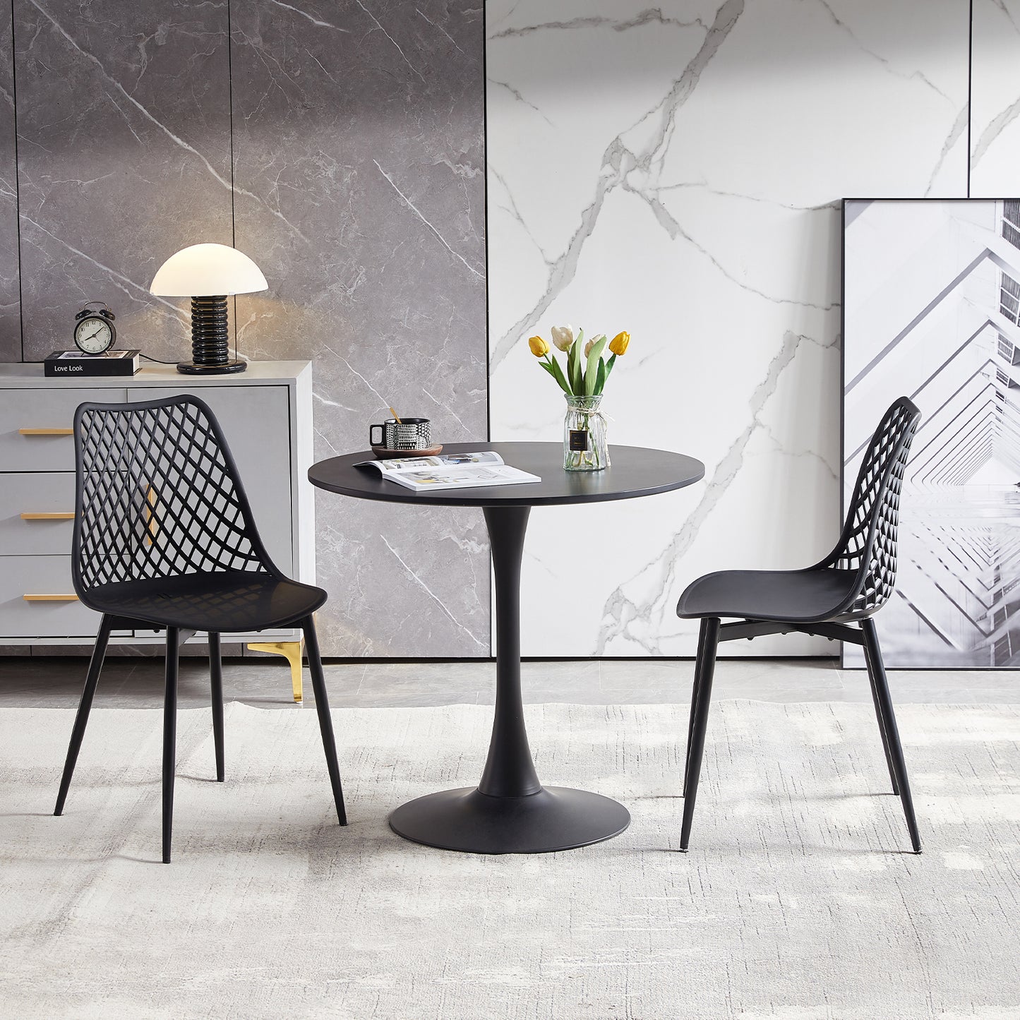 Un plateau de table ne se divise pas TULIP Table à manger à tréteaux avec 70 cm - Blanc/Noir