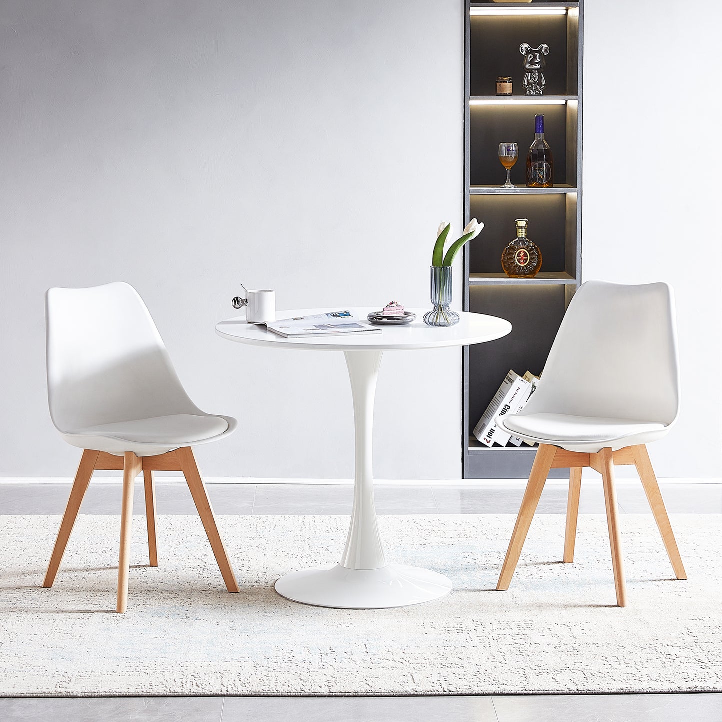 Un plateau de table ne se divise pas TULIP Table à manger à tréteaux avec 70 cm - Blanc/Noir