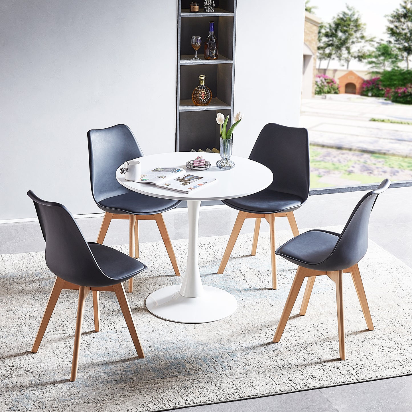 Un plateau de table ne se divise pas TULIP Table à manger à tréteaux avec 70 cm - Blanc/Noir