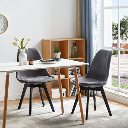 TULIP Lot de 4 chaises de salle à manger en daim noir avec pieds en hêtre - Gris foncé