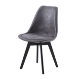 TULIP Lot de 4 chaises de salle à manger en daim noir avec pieds en hêtre - Gris foncé