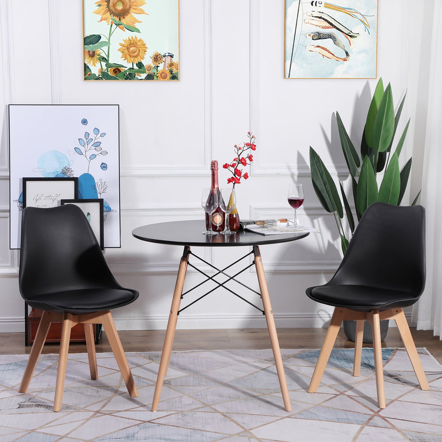 Chaise en Bois de Hêtre avec Coque Plastique et Coussin en PU - Design TULIP Moderne pour Salle à Manger