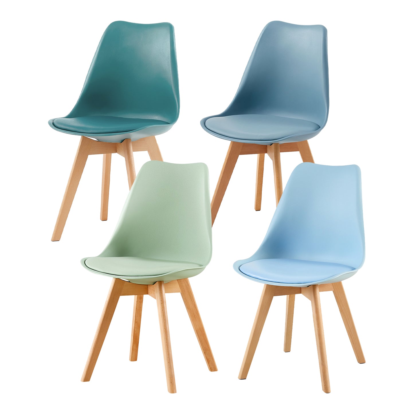 Chaises TULIP en plastique souple, ensemble de 4 chaises aux couleurs douces