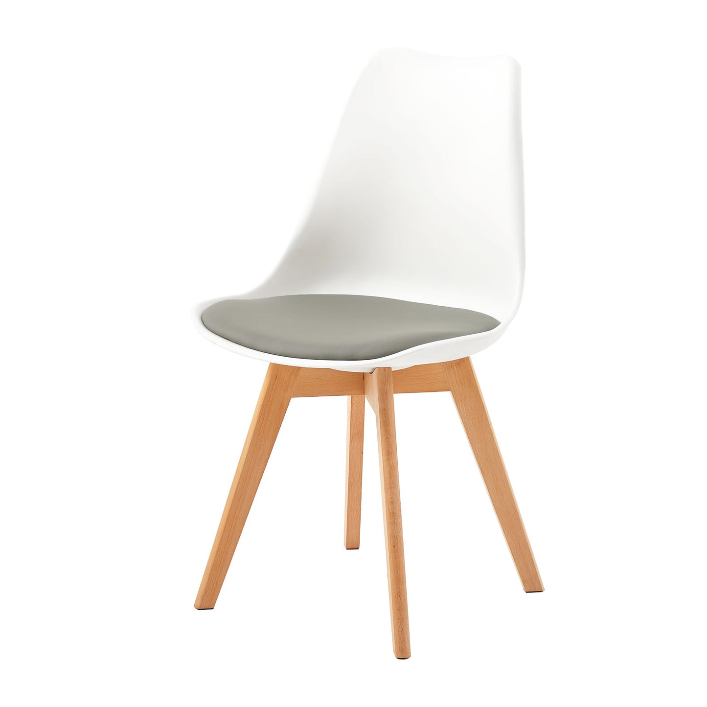 Chaise de salle à manger TULIP PP avec piètement en hêtre - blanche avec coussins d'assise multicolores