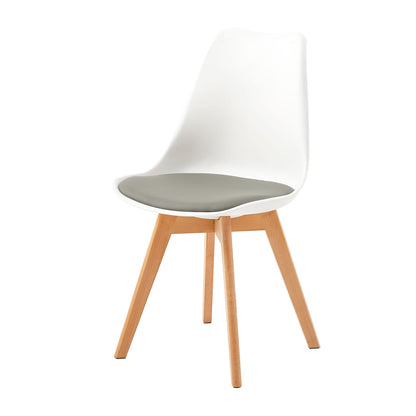Chaise de salle à manger TULIP PP avec piètement en hêtre - blanche avec coussins d'assise multicolores
