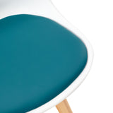 Chaise de salle à manger TULIP PP avec piètement en hêtre - blanche avec coussins d'assise multicolores