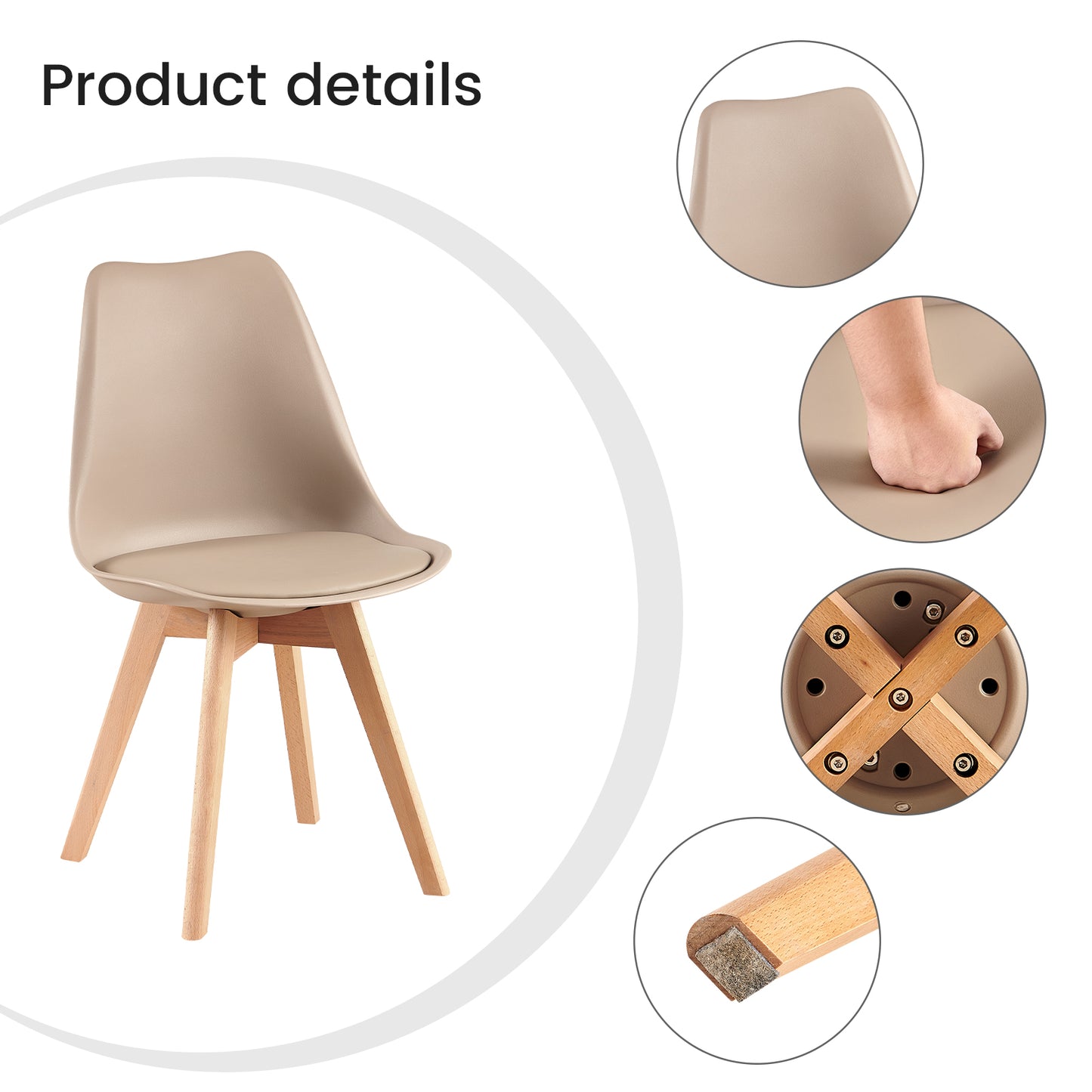 Chaises de salle à manger avec pieds en hêtre Lot de 2/4 - Kaki clair - TULIP