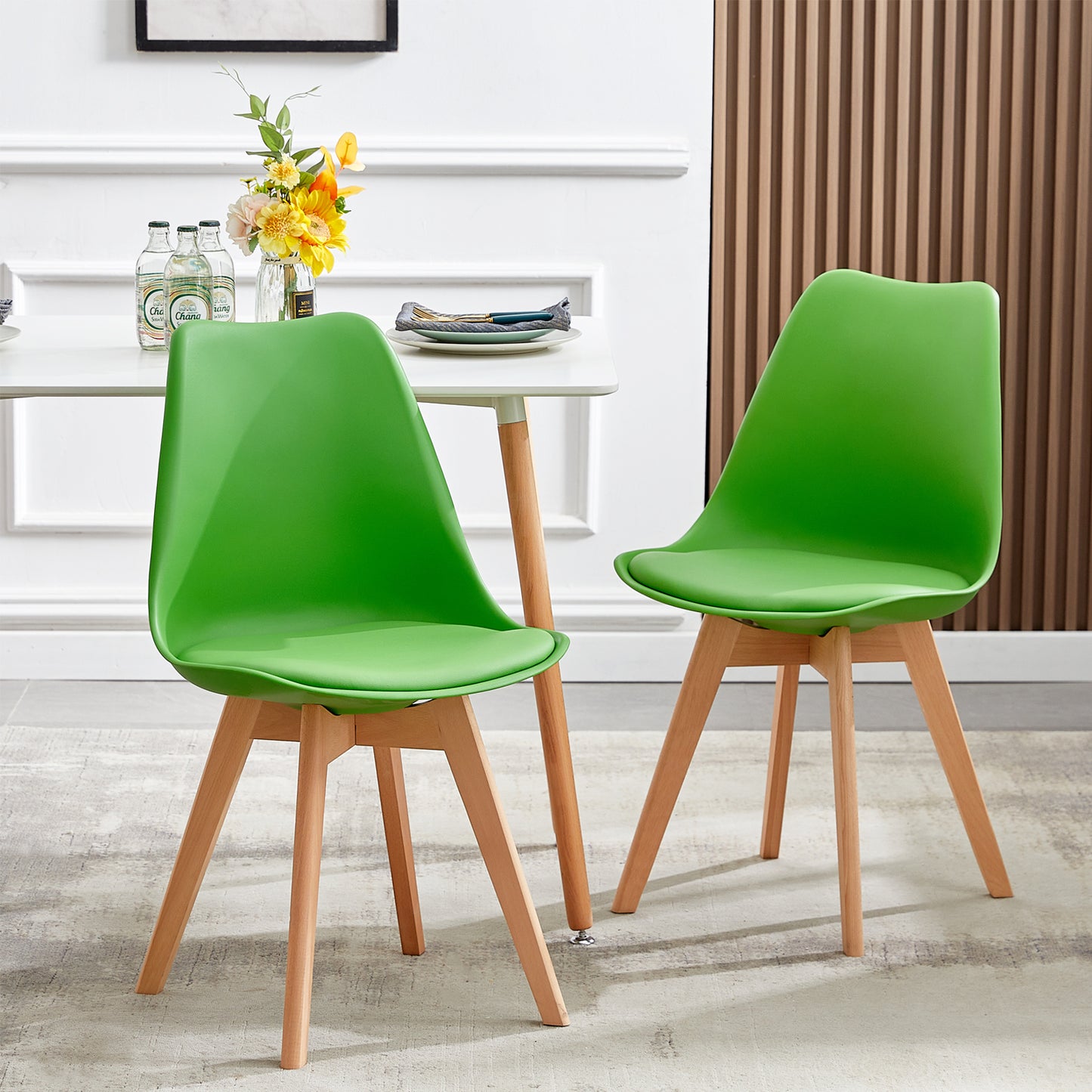 Chaise de Salle à Manger en Bois de Frêne avec Siège en PU - Rouge/Vert/Jaune-TULIP