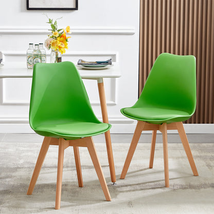 Chaise de Salle à Manger en Bois de Frêne avec Siège en PU - Rouge/Vert/Jaune-TULIP