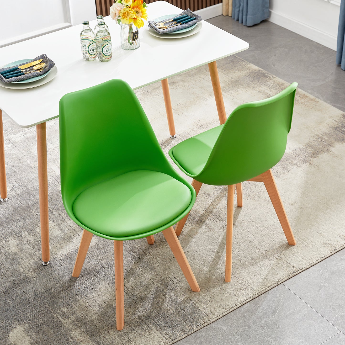 Chaise de Salle à Manger en Bois de Frêne avec Siège en PU - Rouge/Vert/Jaune-TULIP