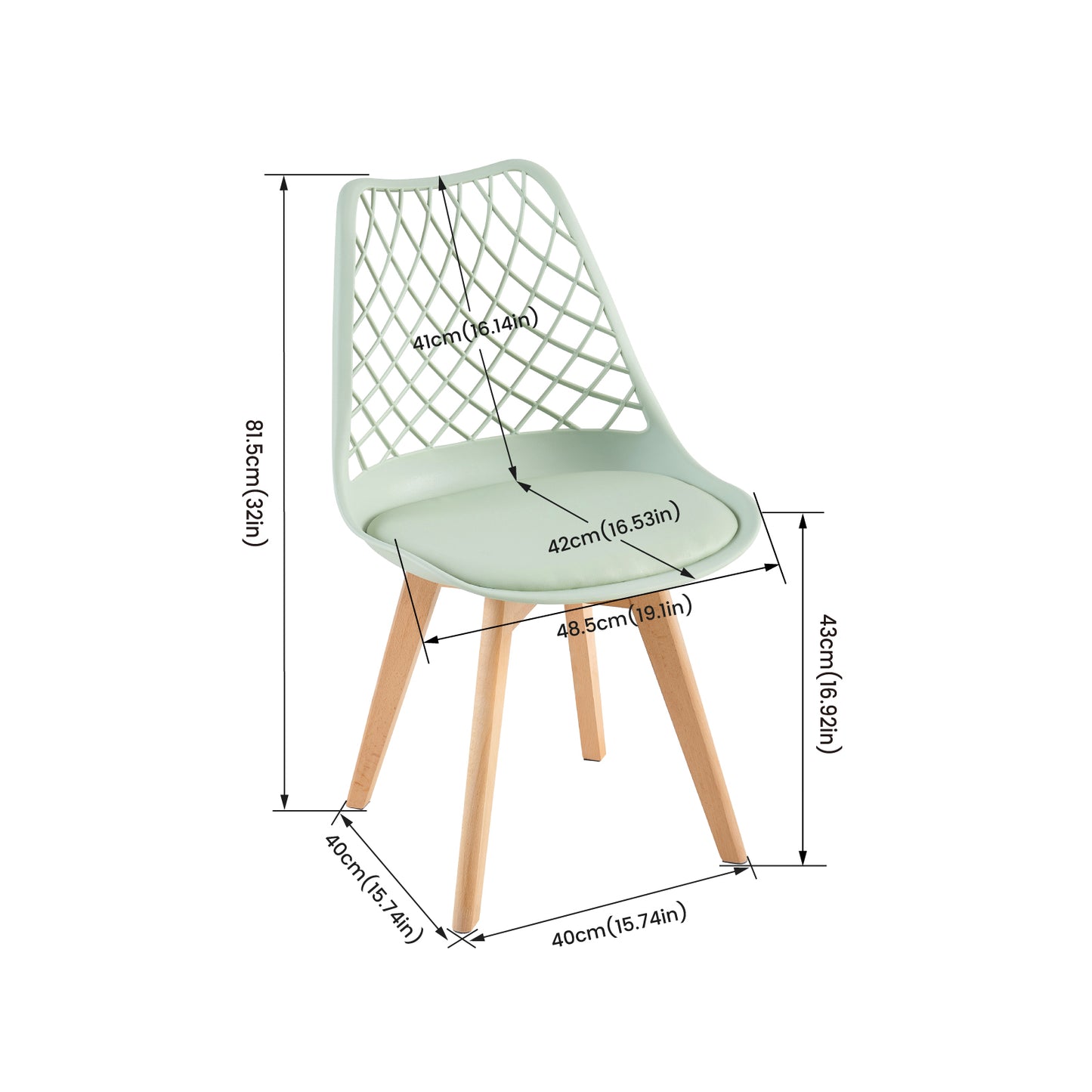Chaises de salle à manger modernes LEYDEN avec dossier ajouré, pieds en hêtre, lot de 2/4, Bleu Gris Clair/Vert Glace