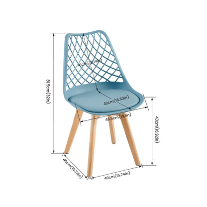 Chaises de salle à manger modernes LEYDEN avec dossier ajouré, pieds en hêtre, lot de 2/4, Bleu Gris Clair/Vert Glace