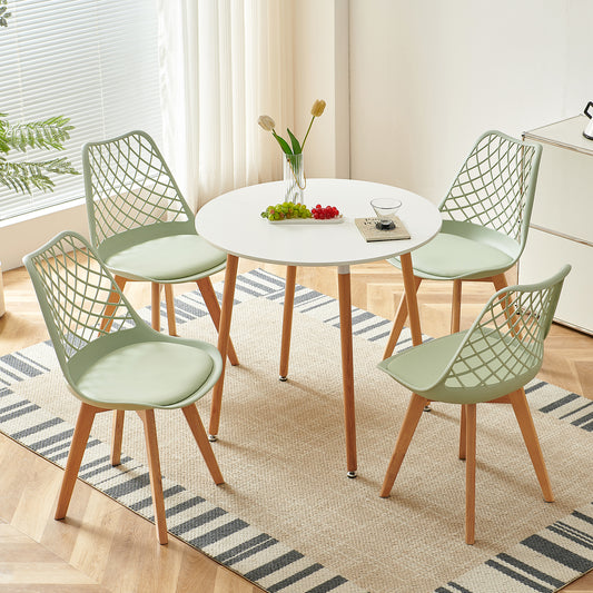 Chaises de salle à manger modernes LEYDEN avec dossier ajouré, pieds en hêtre, lot de 2/4, Bleu Gris Clair/Vert Glace