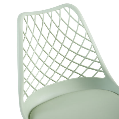 Chaises de salle à manger modernes LEYDEN avec dossier ajouré, pieds en hêtre, lot de 2/4, Bleu Gris Clair/Vert Glace