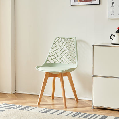Chaises de salle à manger modernes LEYDEN avec dossier ajouré, pieds en hêtre, lot de 2/4, Bleu Gris Clair/Vert Glace