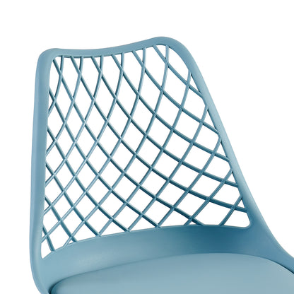 Chaises de salle à manger modernes LEYDEN avec dossier ajouré, pieds en hêtre, lot de 2/4, Bleu Gris Clair/Vert Glace