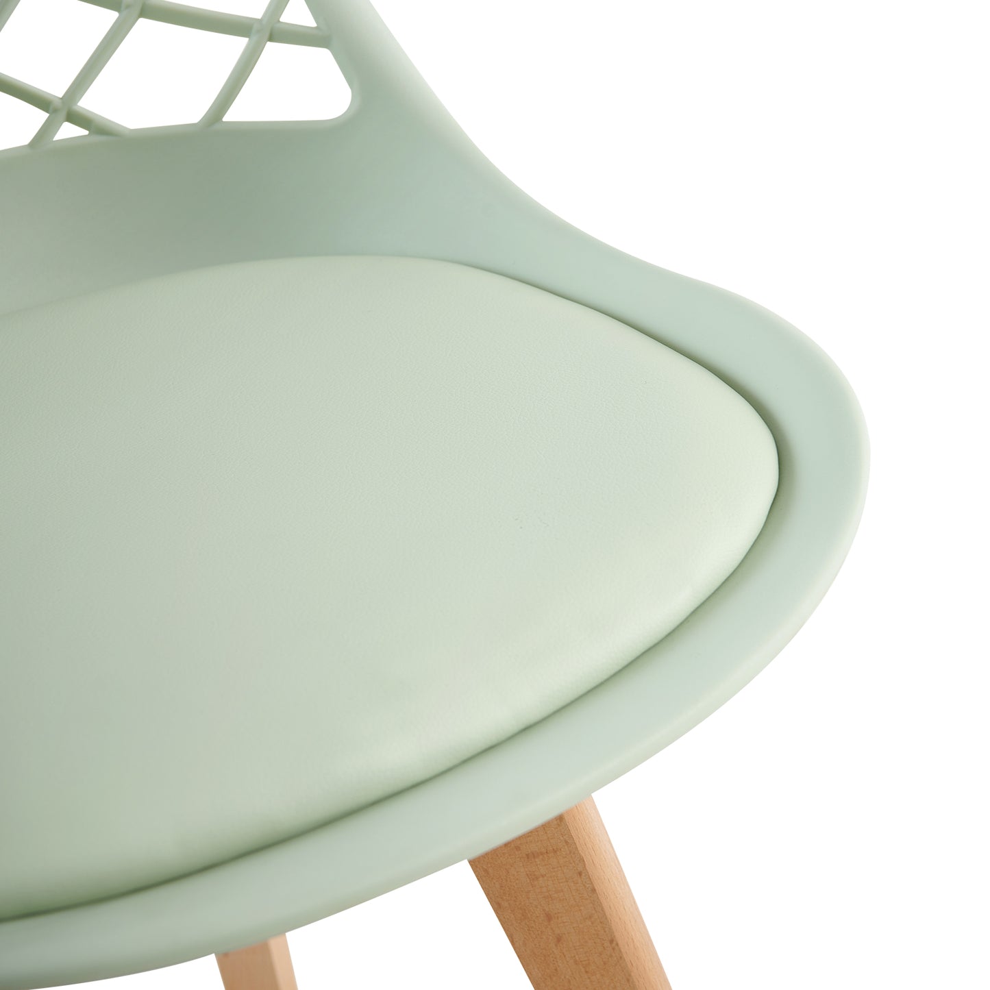 Chaises de salle à manger modernes LEYDEN avec dossier ajouré, pieds en hêtre, lot de 2/4, Bleu Gris Clair/Vert Glace