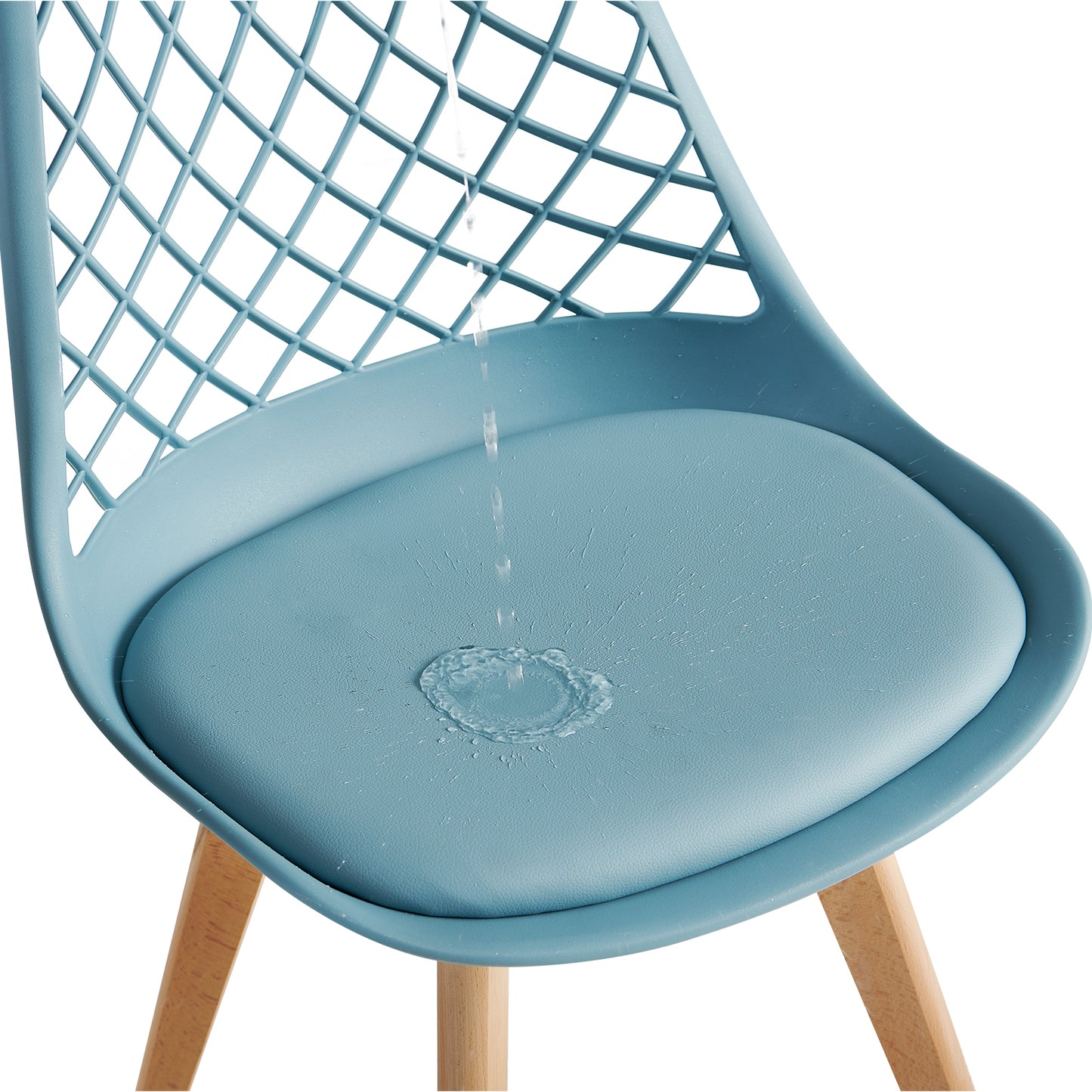Chaises de salle à manger modernes LEYDEN avec dossier ajouré, pieds en hêtre, lot de 2/4, Bleu Gris Clair/Vert Glace