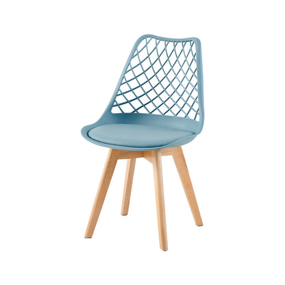 Chaises de salle à manger modernes LEYDEN avec dossier ajouré, pieds en hêtre, lot de 2/4, Bleu Gris Clair/Vert Glace