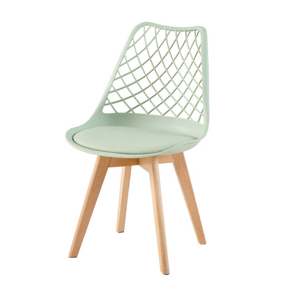 Chaises de salle à manger modernes LEYDEN avec dossier ajouré, pieds en hêtre, lot de 2/4, Bleu Gris Clair/Vert Glace