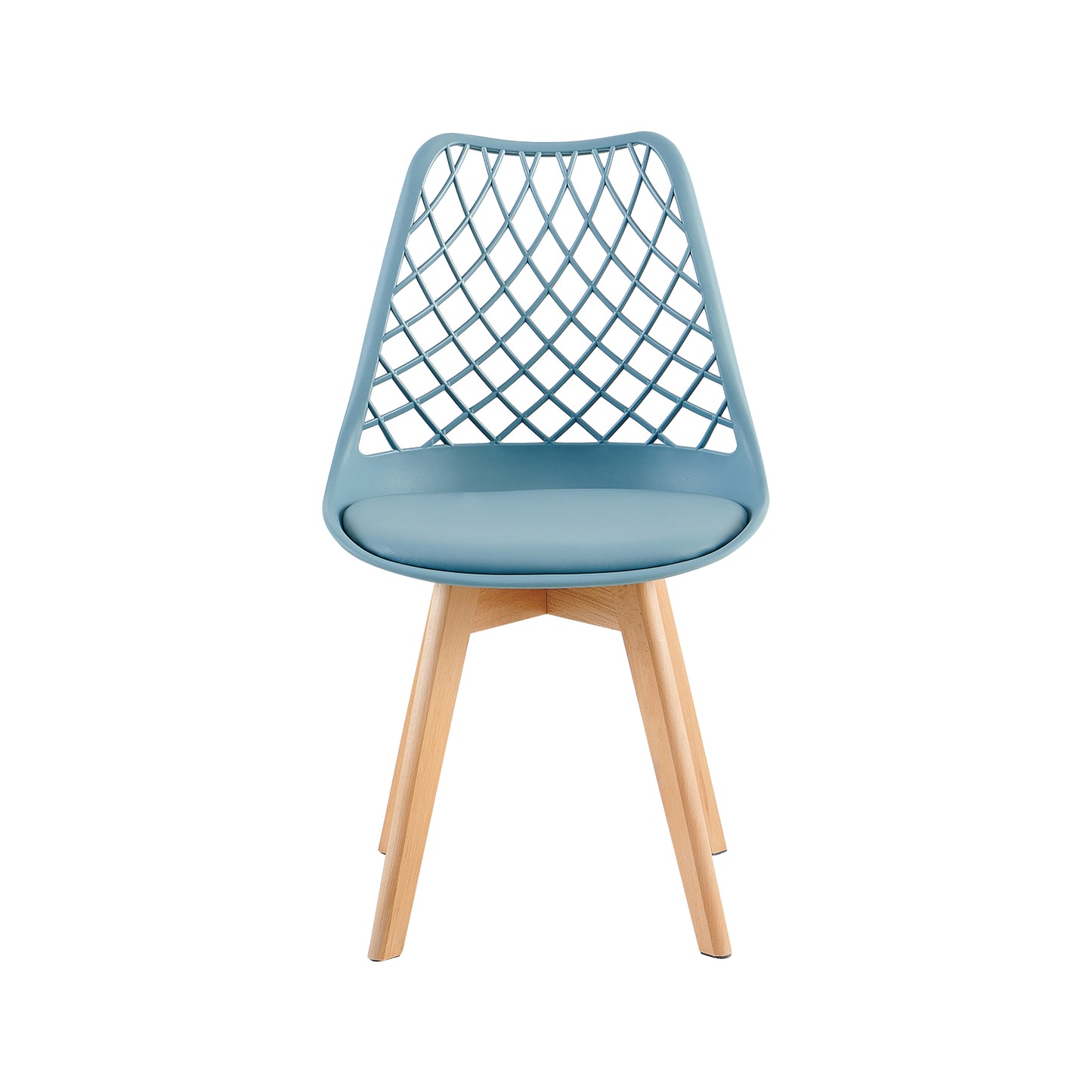Chaises de salle à manger modernes LEYDEN avec dossier ajouré, pieds en hêtre, lot de 2/4, Bleu Gris Clair/Vert Glace