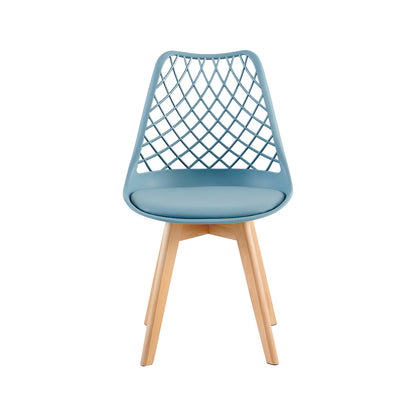 Chaises de salle à manger modernes LEYDEN avec dossier ajouré, pieds en hêtre, lot de 2/4, Bleu Gris Clair/Vert Glace