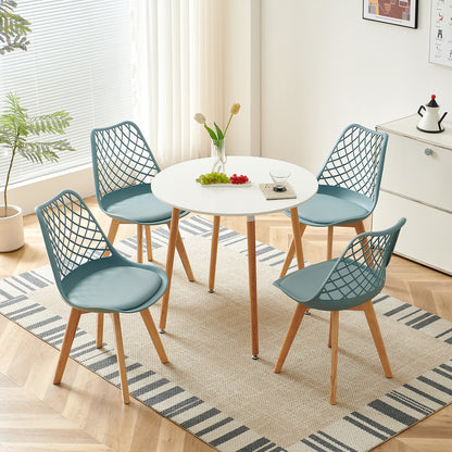 Chaises de salle à manger modernes LEYDEN avec dossier ajouré, pieds en hêtre, lot de 2/4, Bleu Gris Clair/Vert Glace