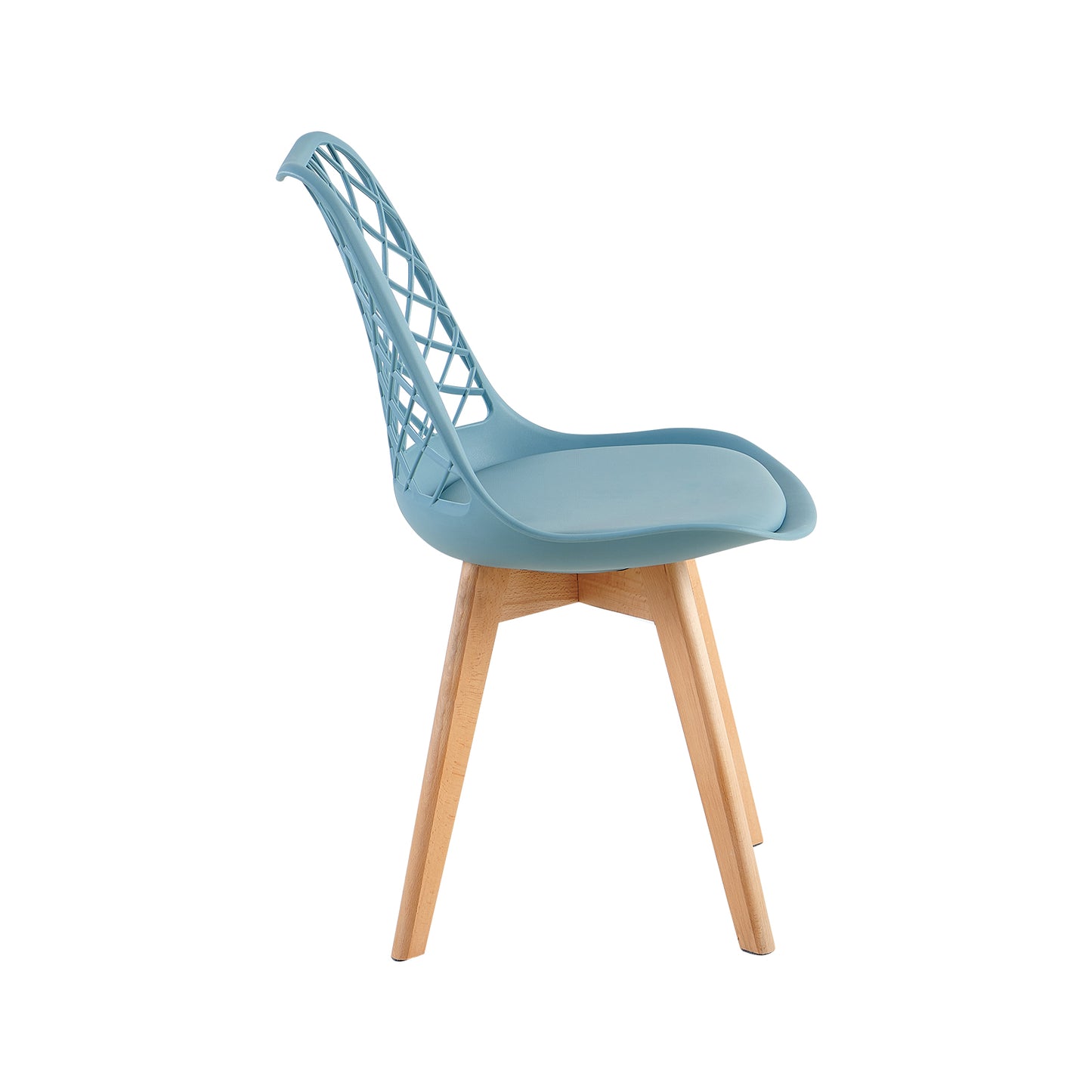 Chaises de salle à manger modernes LEYDEN avec dossier ajouré, pieds en hêtre, lot de 2/4, Bleu Gris Clair/Vert Glace