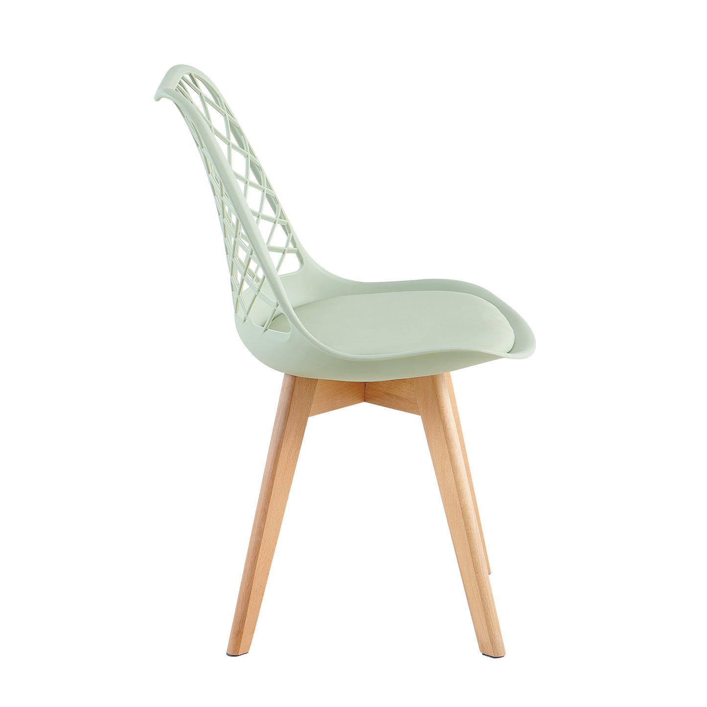 Chaises de salle à manger modernes LEYDEN avec dossier ajouré, pieds en hêtre, lot de 2/4, Bleu Gris Clair/Vert Glace