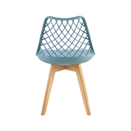 Chaises de salle à manger modernes LEYDEN avec dossier ajouré, pieds en hêtre, lot de 2/4, Bleu Gris Clair/Vert Glace