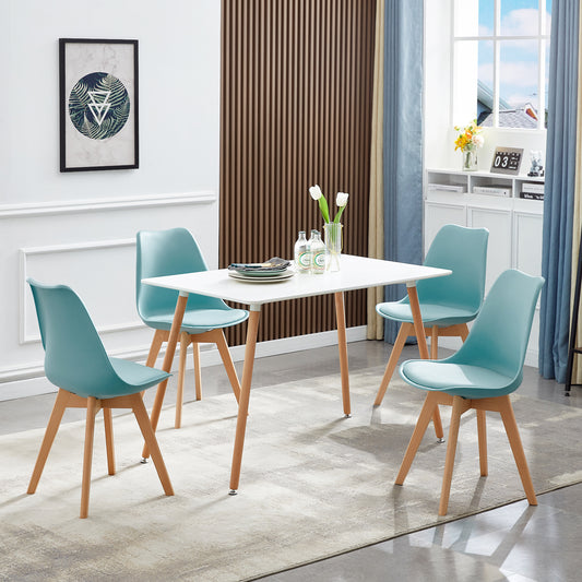 Chaise de Salle à Manger en PU avec Pieds en Bois de Frêne - Bleu Clair/ Vert Foncé-TULIP