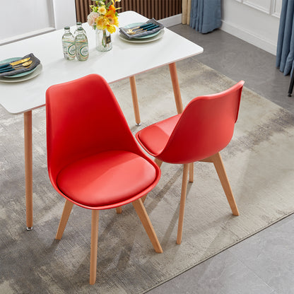 Chaise de Salle à Manger en Bois de Frêne avec Siège en PU - Rouge/Vert/Jaune-TULIP