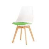 Chaise de salle à manger TULIP PP avec piètement en hêtre - blanche avec coussins d'assise multicolores