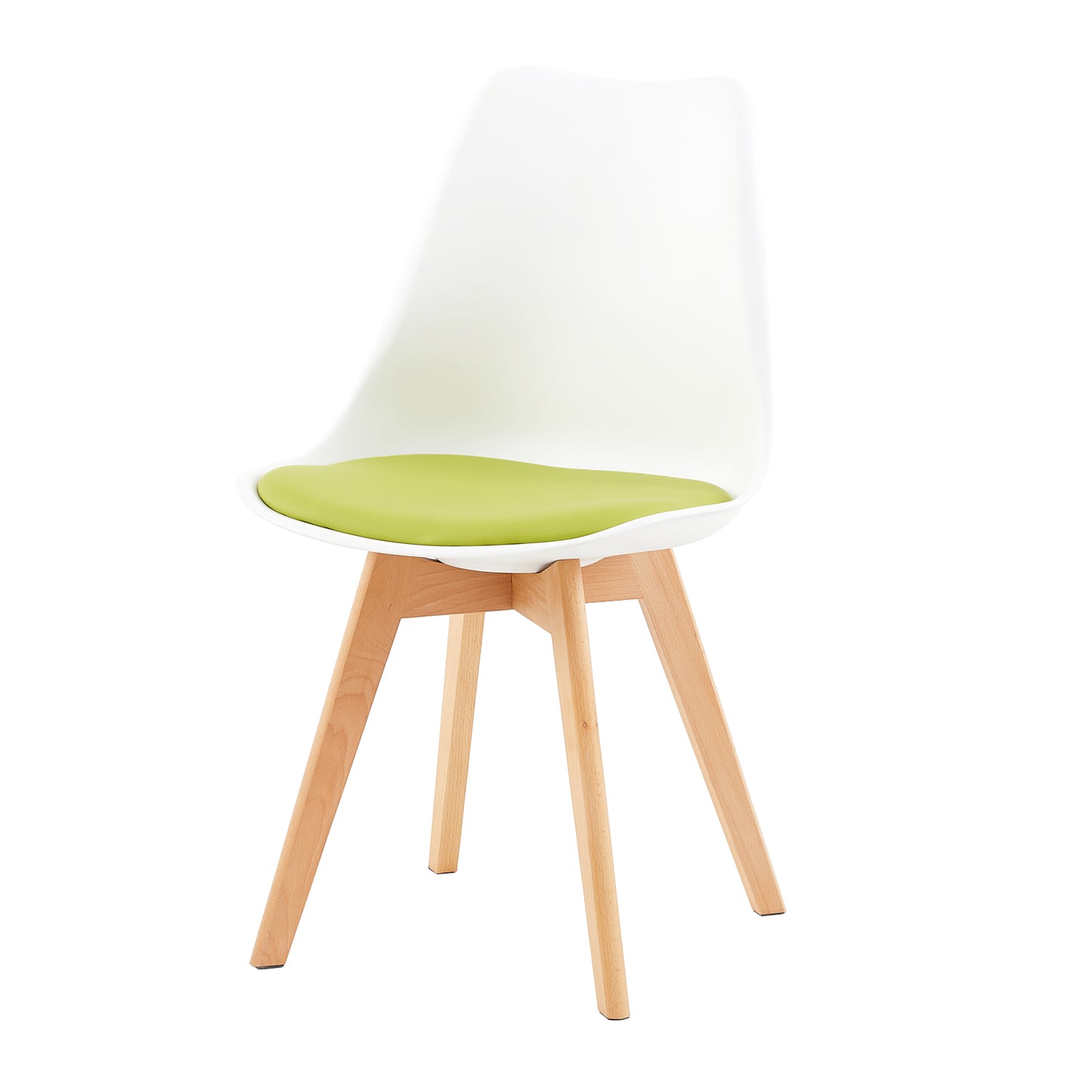 Chaise de salle à manger TULIP PP avec piètement en hêtre - blanche avec coussins d'assise multicolores