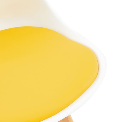 Chaise de salle à manger TULIP PP avec piètement en hêtre - blanche avec coussins d'assise multicolores