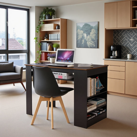Bureau moderne TURLEY avec compartiments - Noir/Blanc