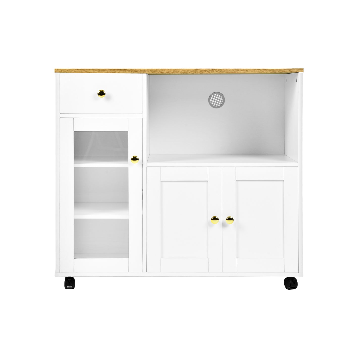 Buffet VIDOR, meuble de cuisine avec support pour micro-ondes - Blanc