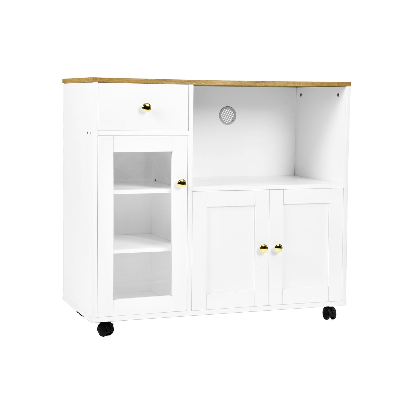 Buffet VIDOR, meuble de cuisine avec support pour micro-ondes - Blanc