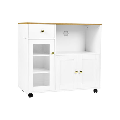 Buffet VIDOR, meuble de cuisine avec support pour micro-ondes - Blanc