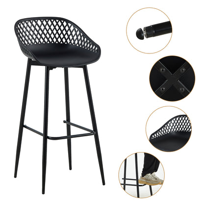 Lot de 4 chaises de bar en fer de style industriel moderne avec dossier creux respirant - Noir/Blanc